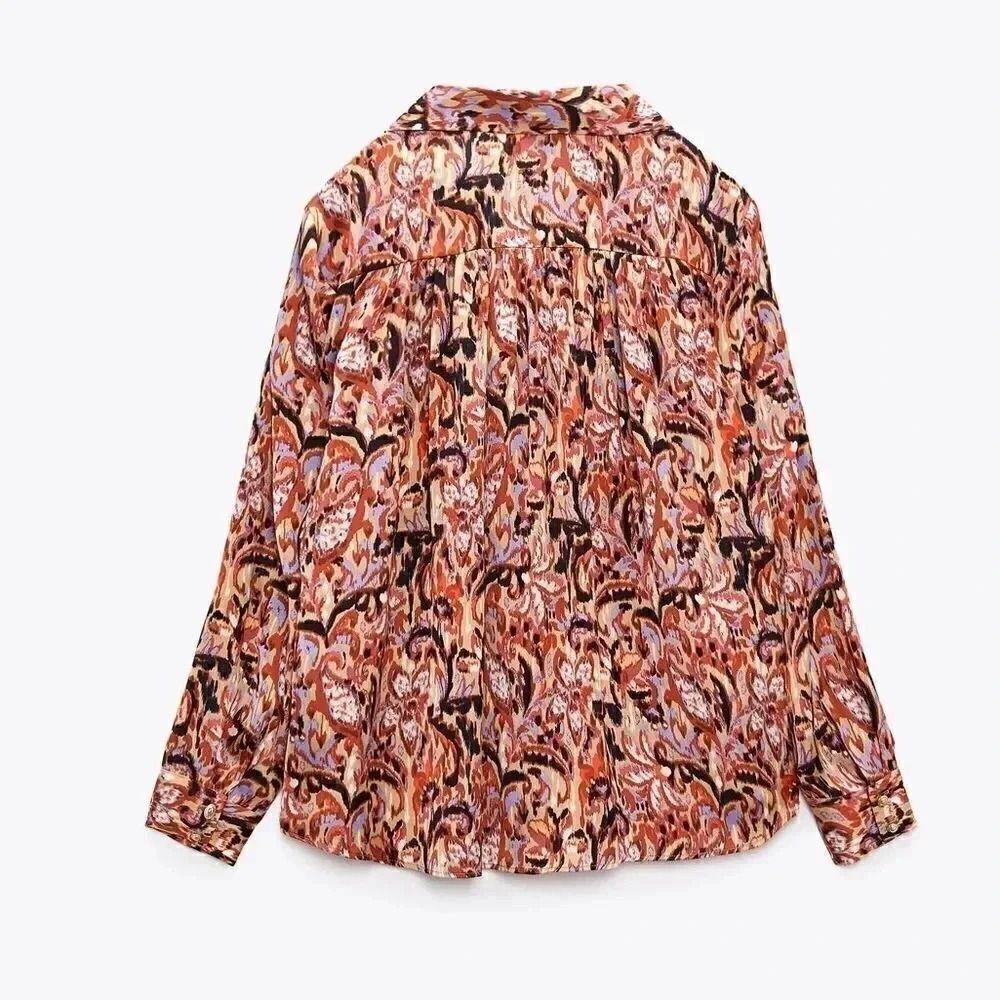 ZARA FLOWY PRINTED SATIN EFFECT BLOUSE - Picture 6 of 9